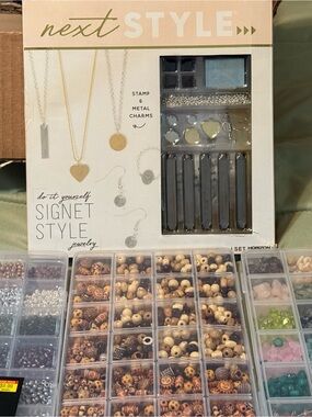 Assorted beads and jewelry stamp kit for jewelry making